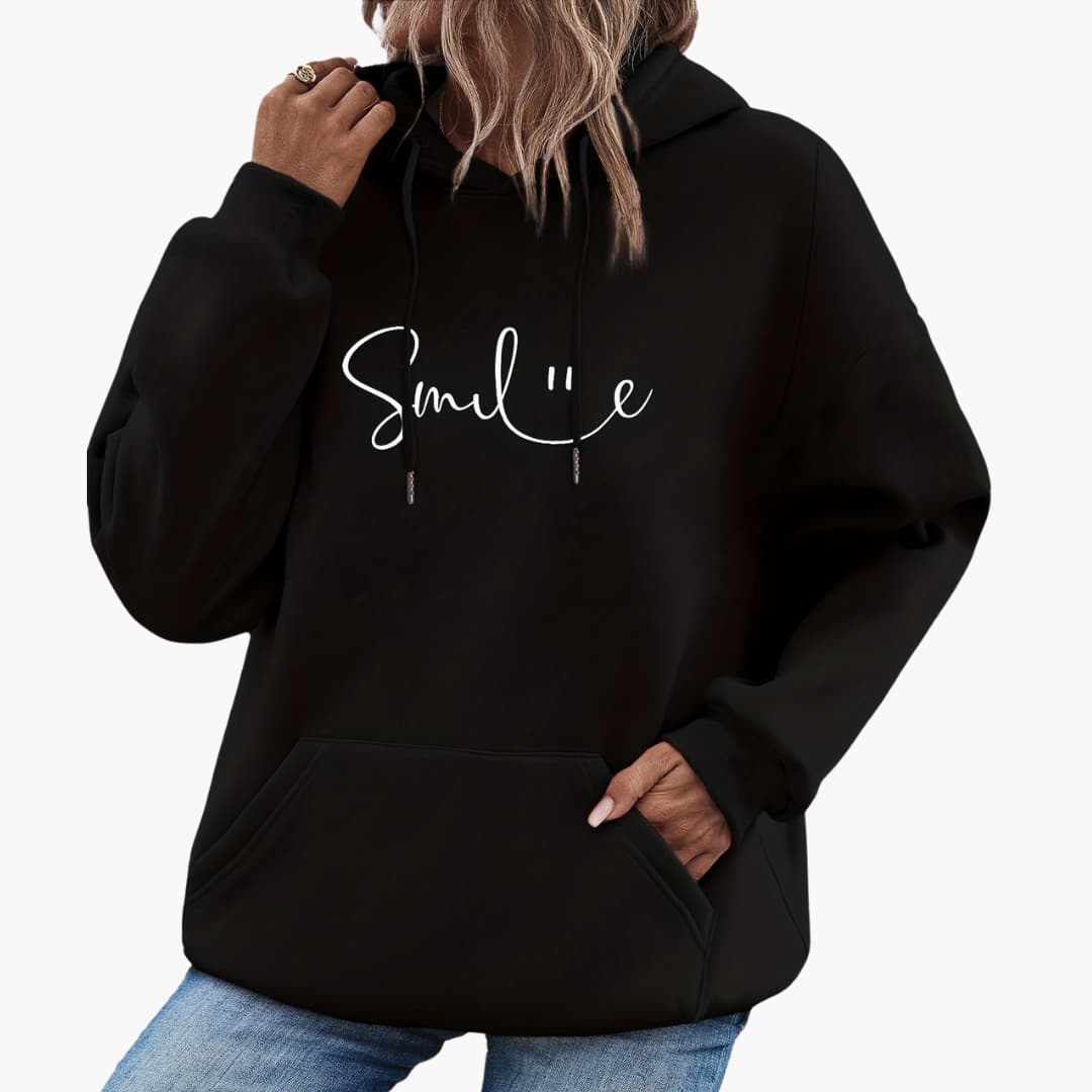 Snygg hoodie med Smile-tryck för damer