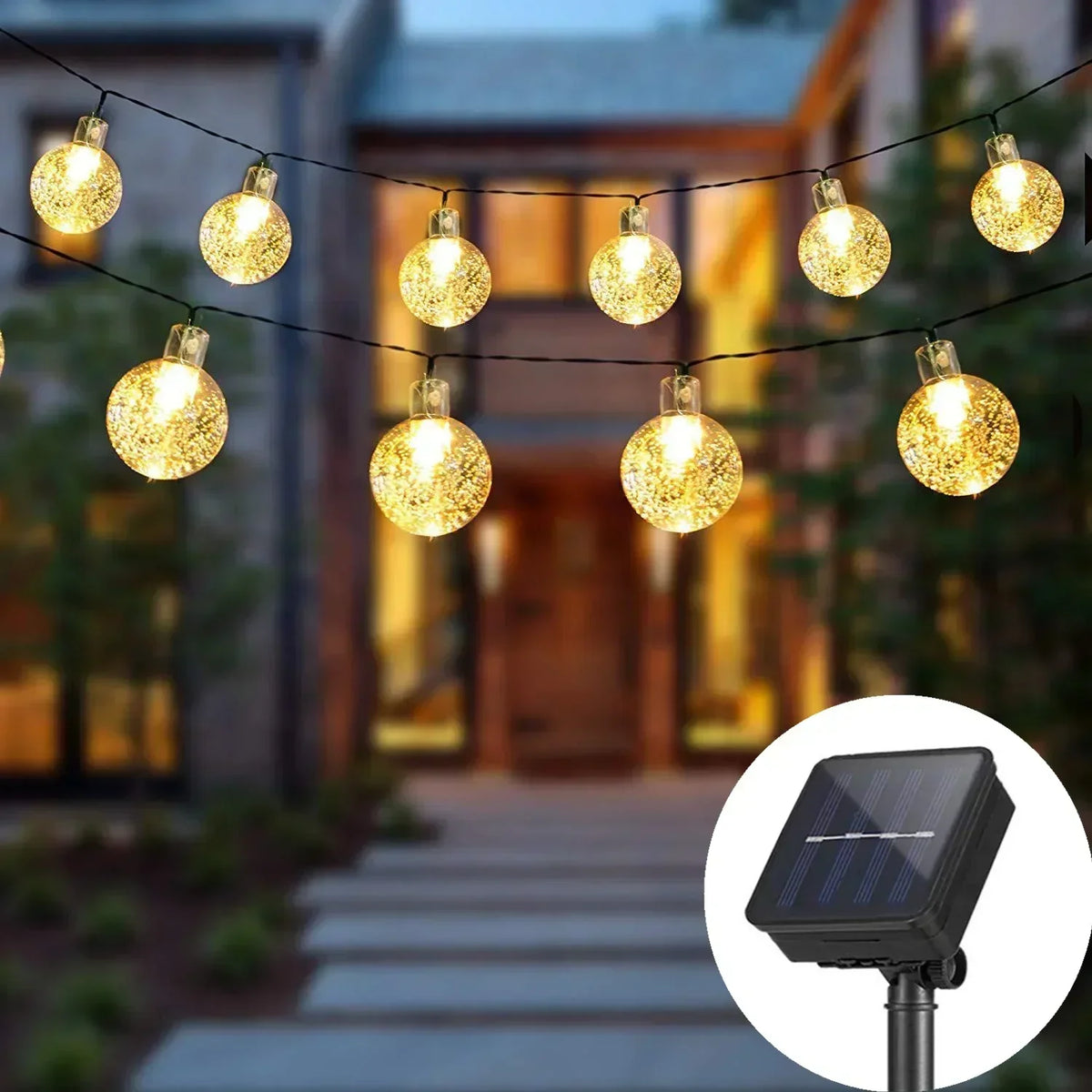 Solcellsdriven LED-ljusslinga för utomhusbruk - vattentät - trädgård