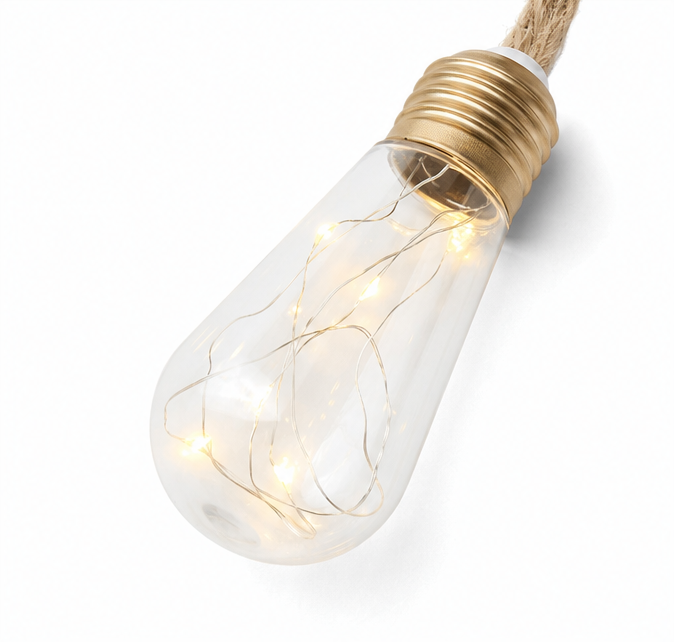 Solcellsdriven ljusslinga i hamparep med vintage LED-lampor