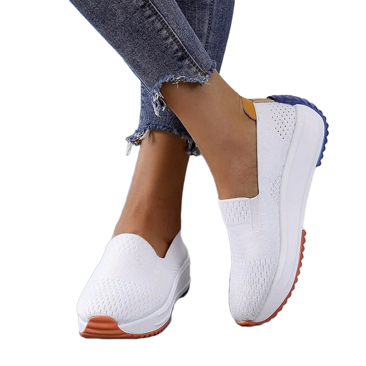 Stickade slip-on-sneakers med andningsförmåga för damer