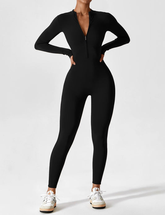 Stilren långärmad jumpsuit med stående krage för damer