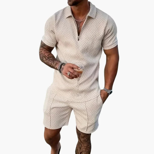 Tvådelat sommarset för herr med dragkedja och shorts