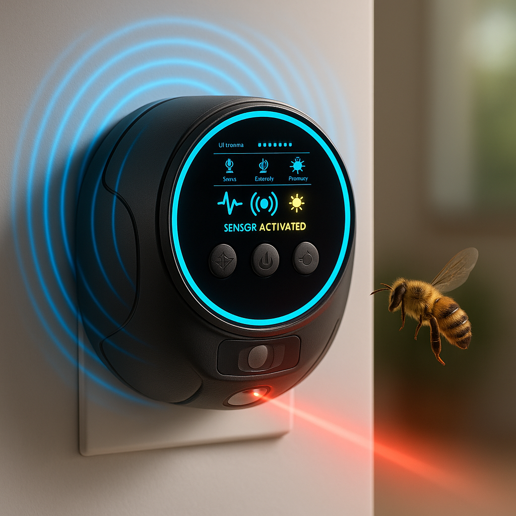 Ultraljudsbaserad skrämma för bin och getingar – Kemikaliefri skadedjursbekämpning med 360° täckning för hem och utomhusbruk
