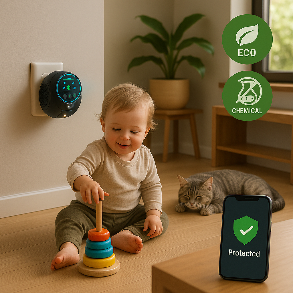 Ultraljudsskrämma för bin och getingar utan kemikalier med 360°-täckning för inomhus- och utomhusbruk