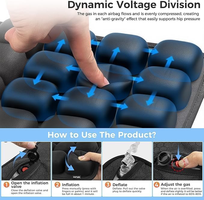 Uppblåsbar resekudde med ergonomisk tryckavlastning