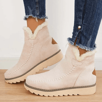 Varmfodrade ankelboots för damer med fuskpälskant och lätt platåsula