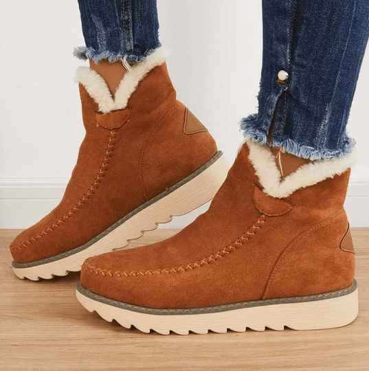 Varmfodrade ankelboots för damer med fuskpälskant och lätt platåsula